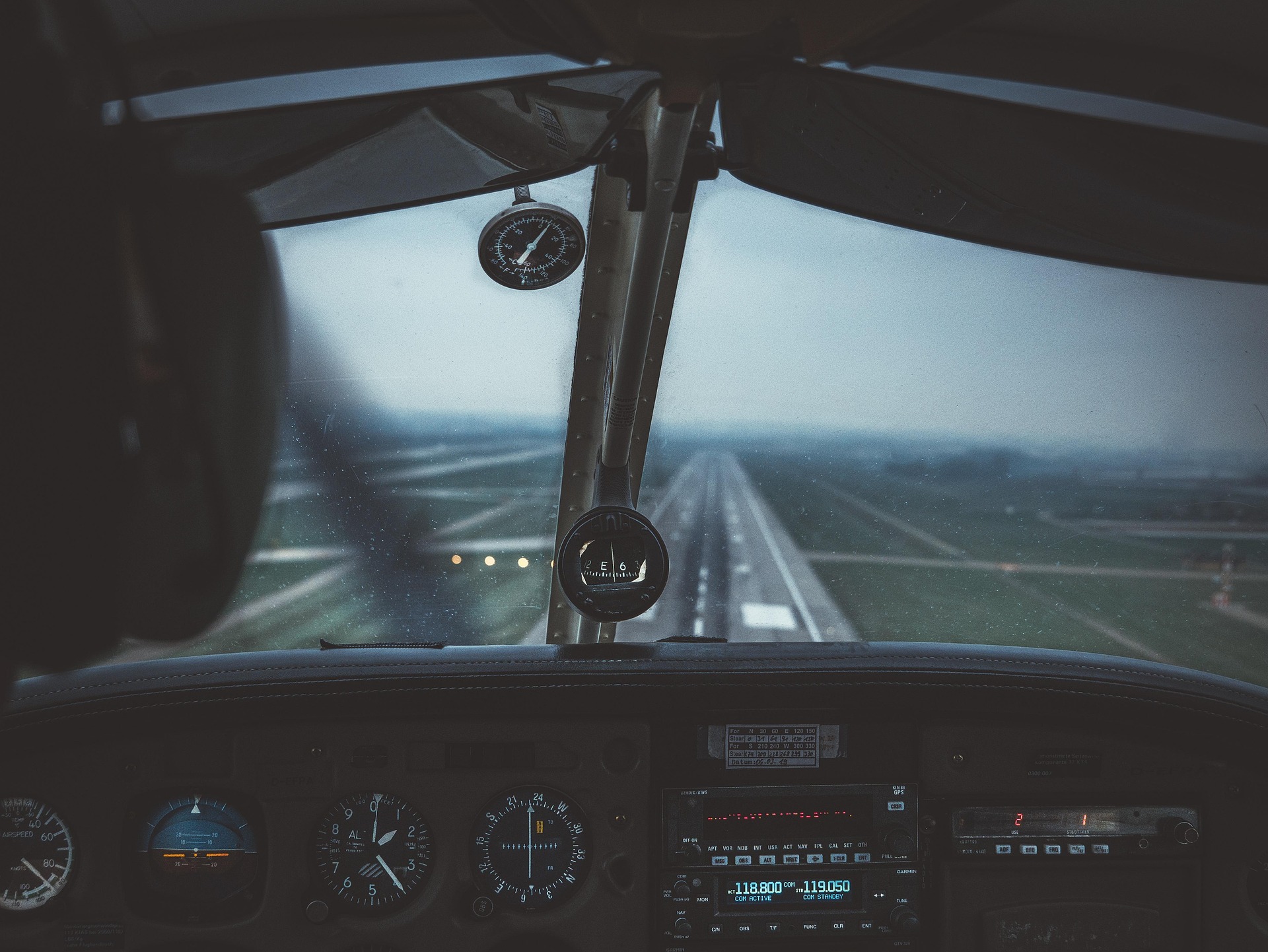 Cockpit view on final approach to runway
